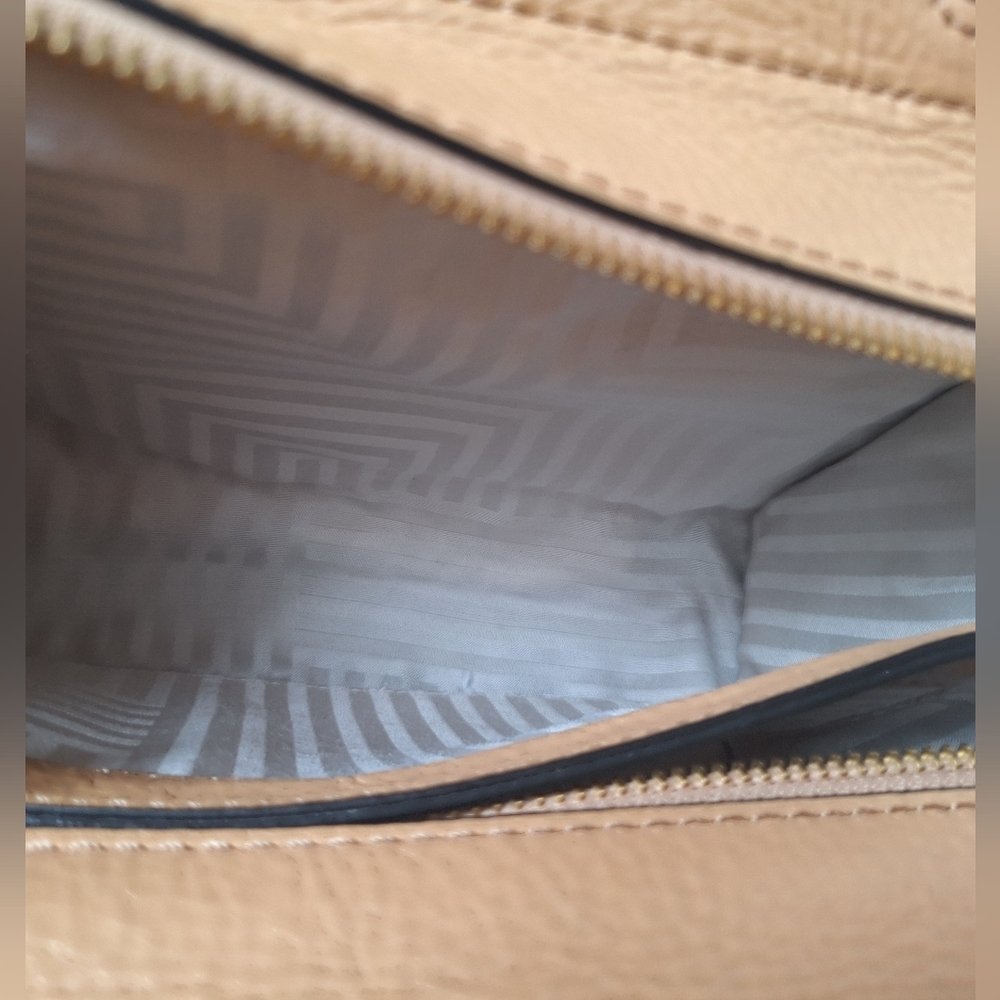 Kate Spade Tan Leather Satchel Crossbody Structured Trapezoid Camel Neutral NEW - Picture 14 of 15